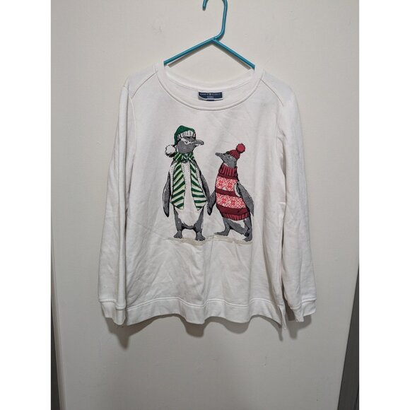 Karen Scott Sport Woman Holiday Christmas Penguin Sweatshirt XL - Picture 1 of 6